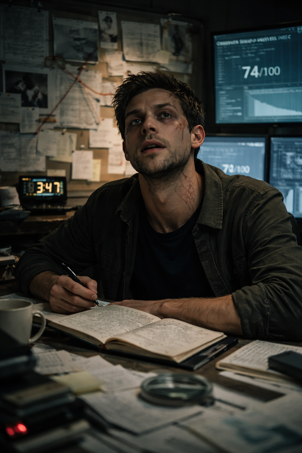 Observer pausing to assess continuity notes